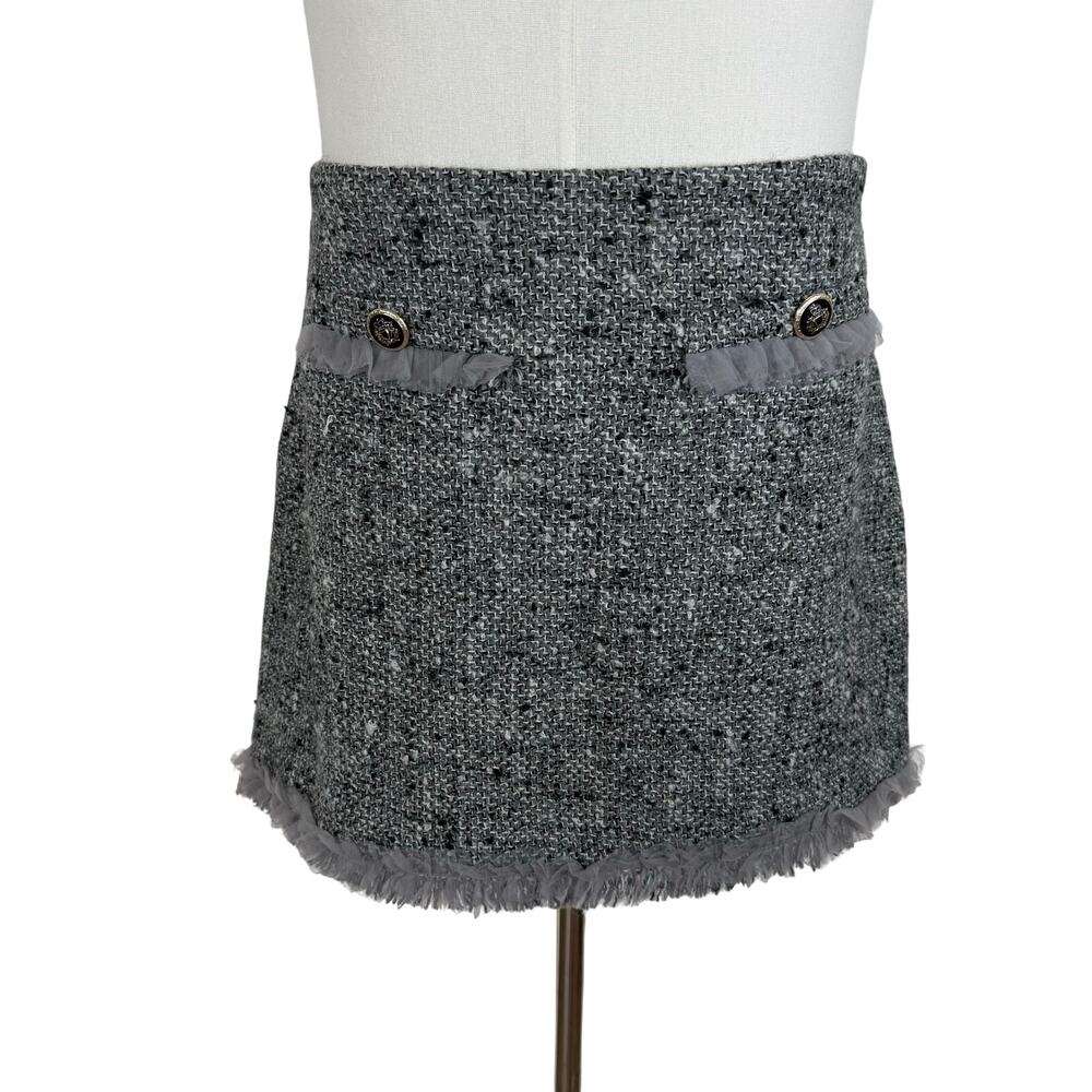 Walter Baker Juno Tweed Mini Skirt Gray 12 NWT